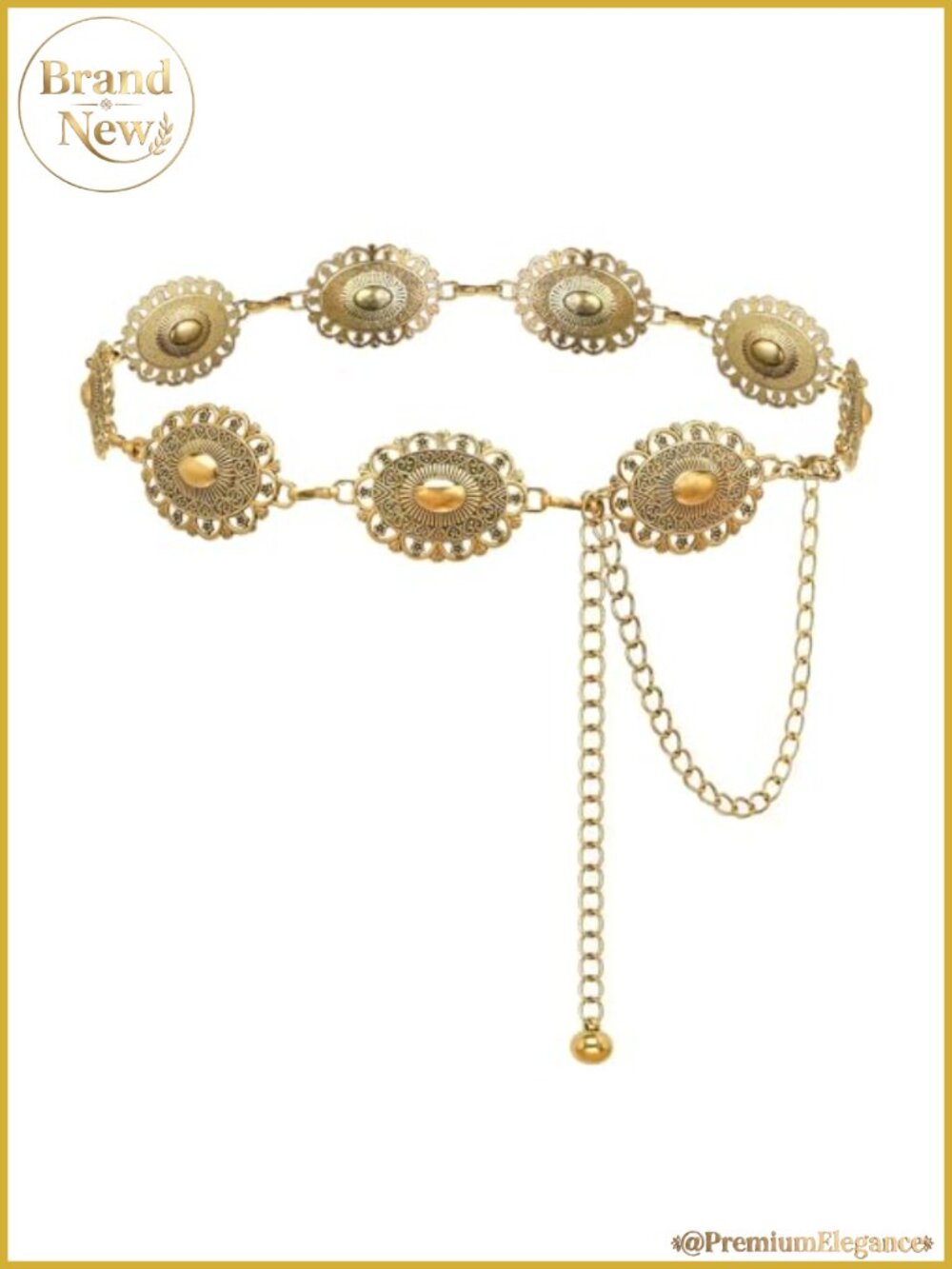 Metal Concho Chain Belt Women Western Cowgirl Boho Waist Belt